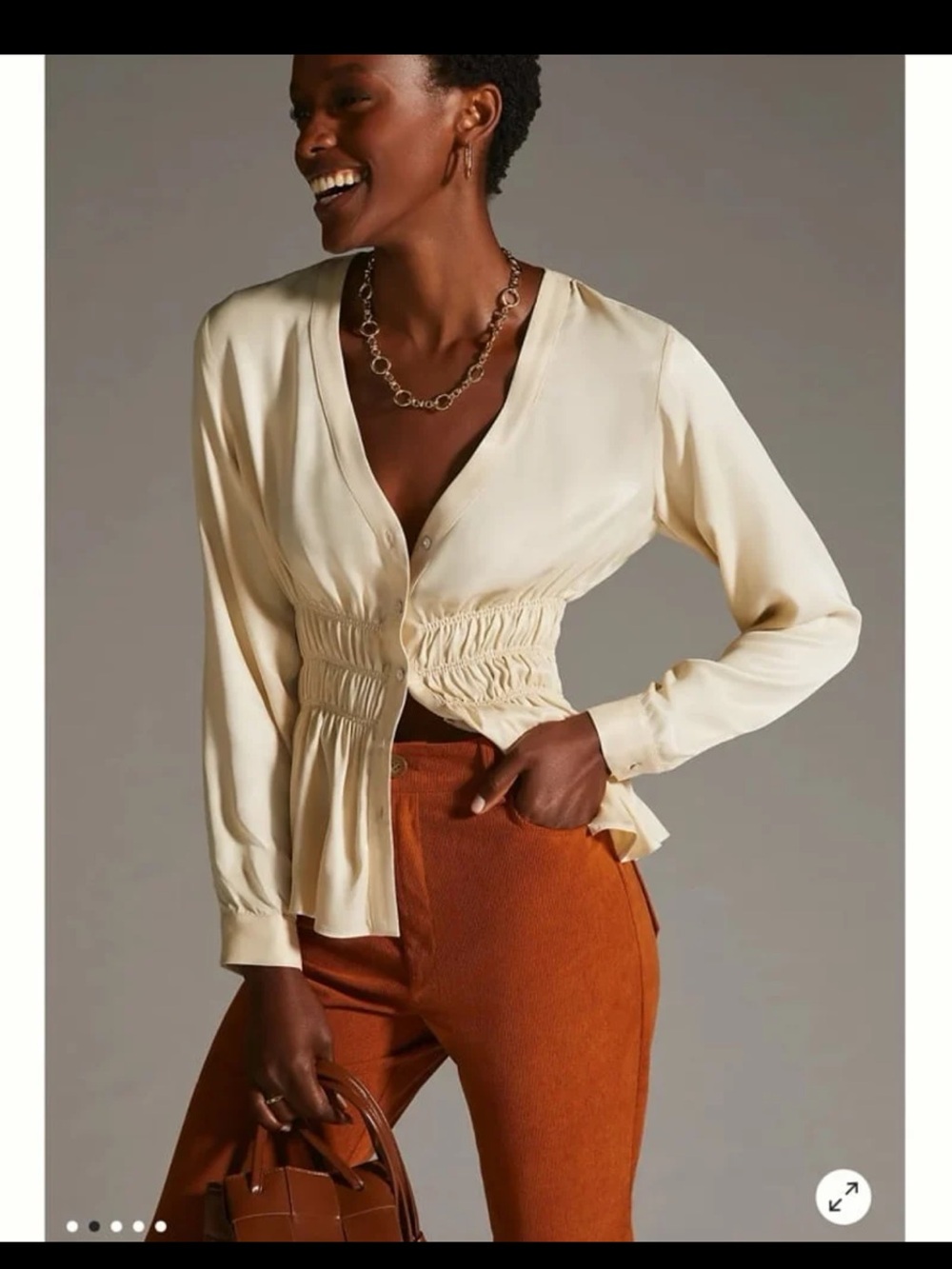 NWT Anthropologie By Anthropologie Smocked Satin Blouse size Medium